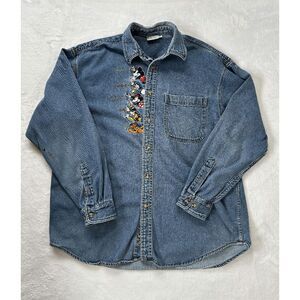Vintage Disneyland Paris Denim Shirt, L, Mickey Donald Minnie Goofy Embroidery